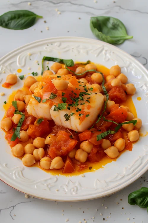 elaboración Bacalao con garbanzos y tomate