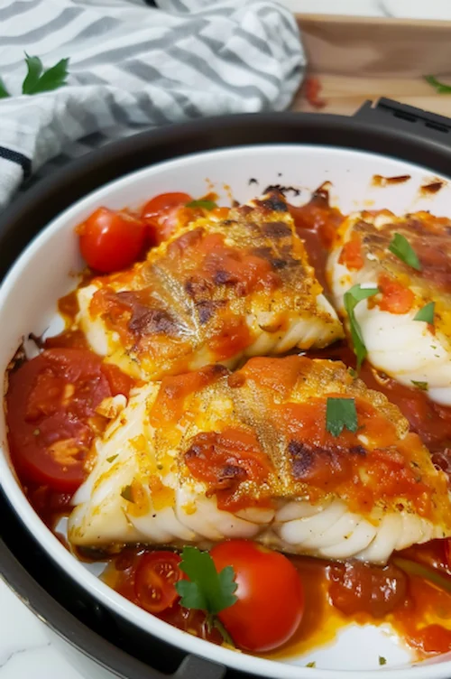 elaboración Bacalao con tomate en freidora de aire