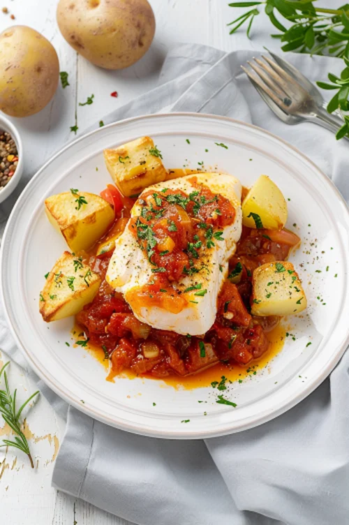 elaboración Bacalao con tomate y patatas