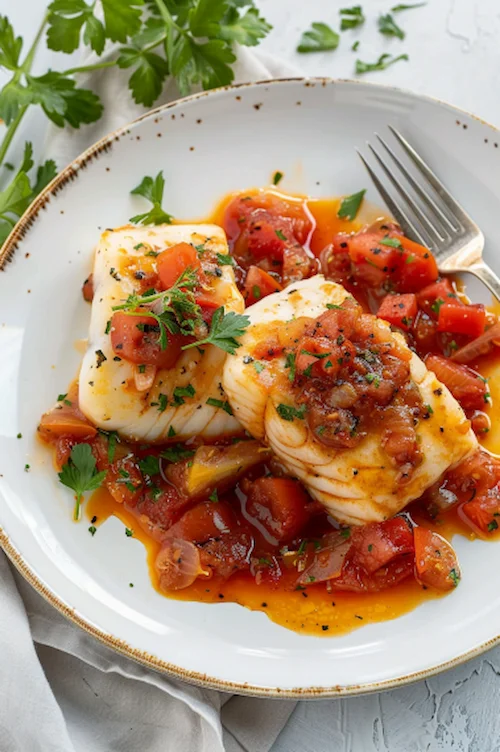 elaboración Bacalao con tomate y vino blanco