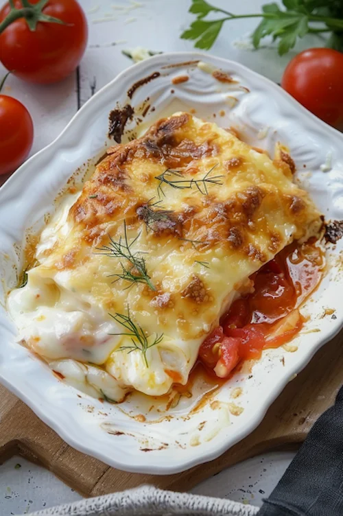 elaboración Bacalao gratinado con mayonesa y tomate