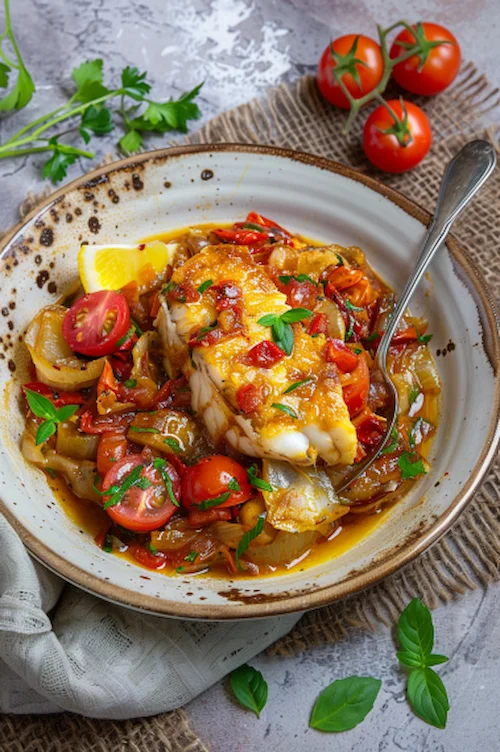 Bacalao a la portuguesa con tomate