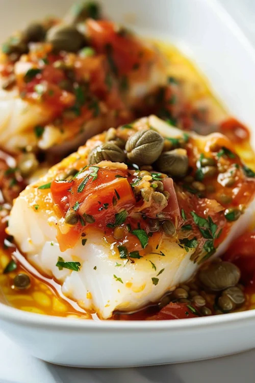 Bacalao con tomate y alcaparras