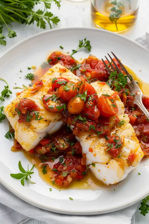 Bacalao con tomate y vino blanco