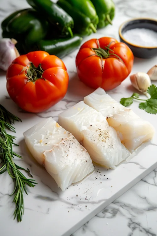 ingredientes Bacalao con tomate y pimientos