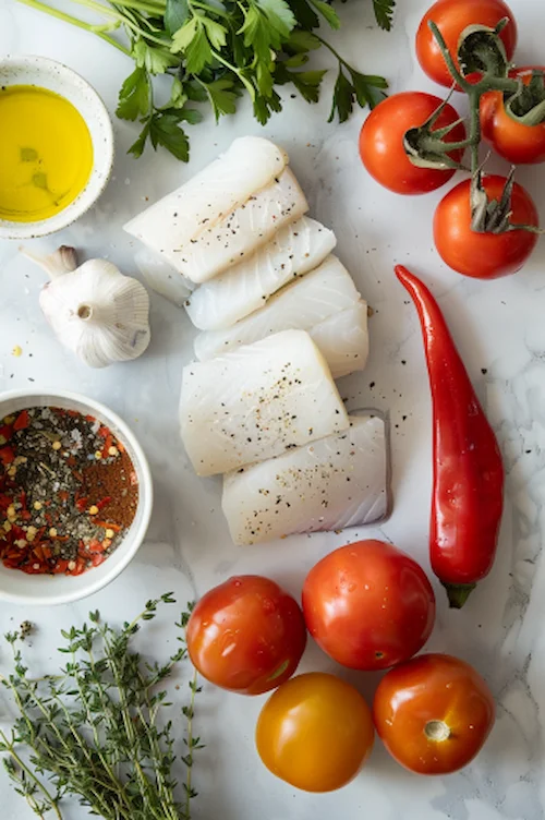 ingredientes Bacalao con tomate y pimientos asados