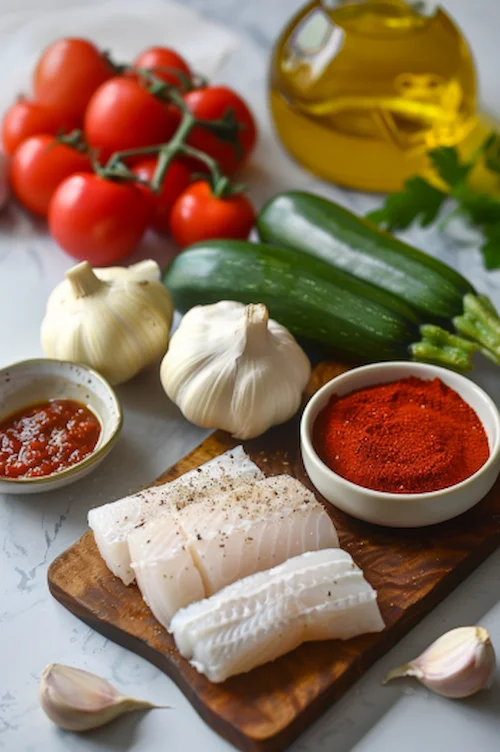 ingredientes Bacalao con verduras y tomate