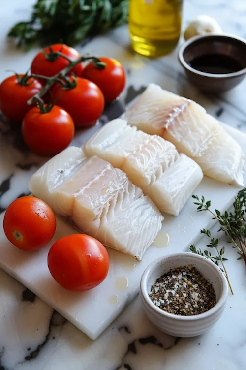 ingredientes Bacalao con vinagreta de tomate