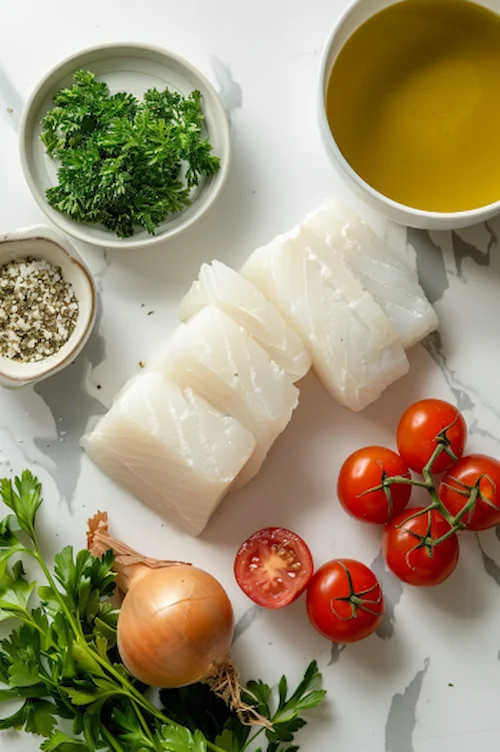 ingredientes Bacalao encebollado con tomate