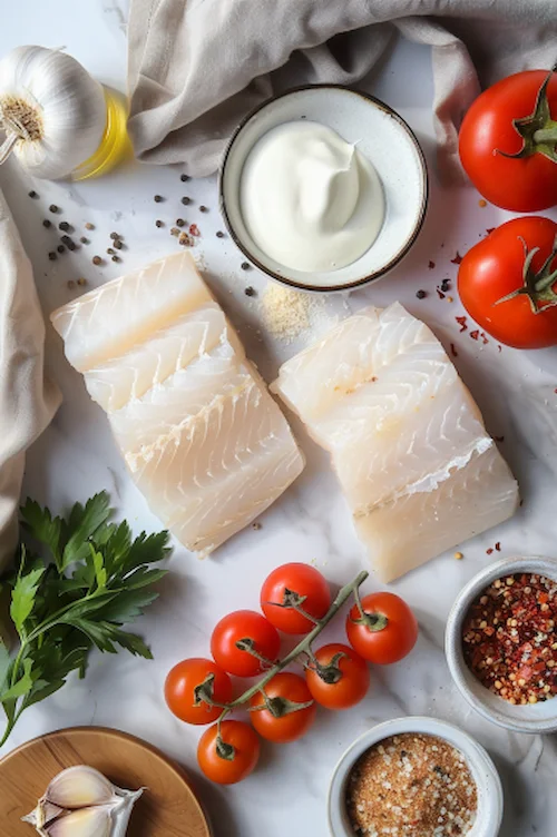 ingredientes Bacalao gratinado a la muselina de ajo con coulis de tomate