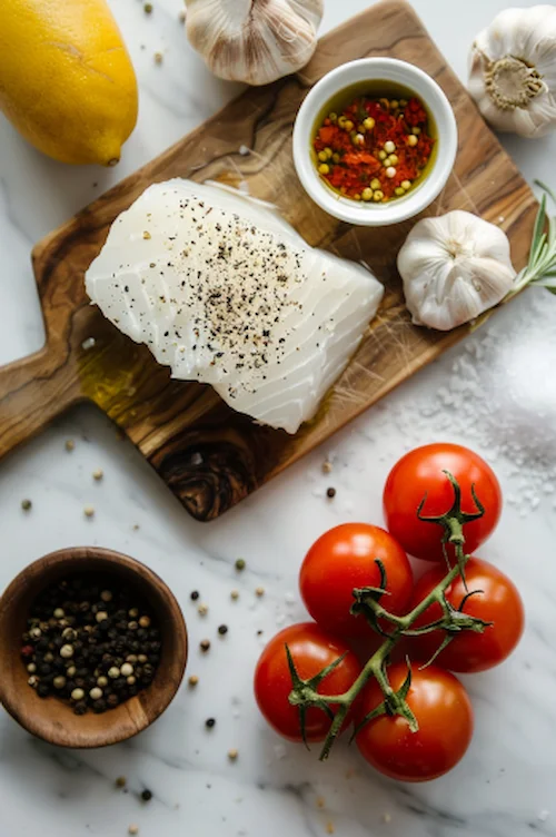 ingredientes Bacalao gratinado con mayonesa y tomate